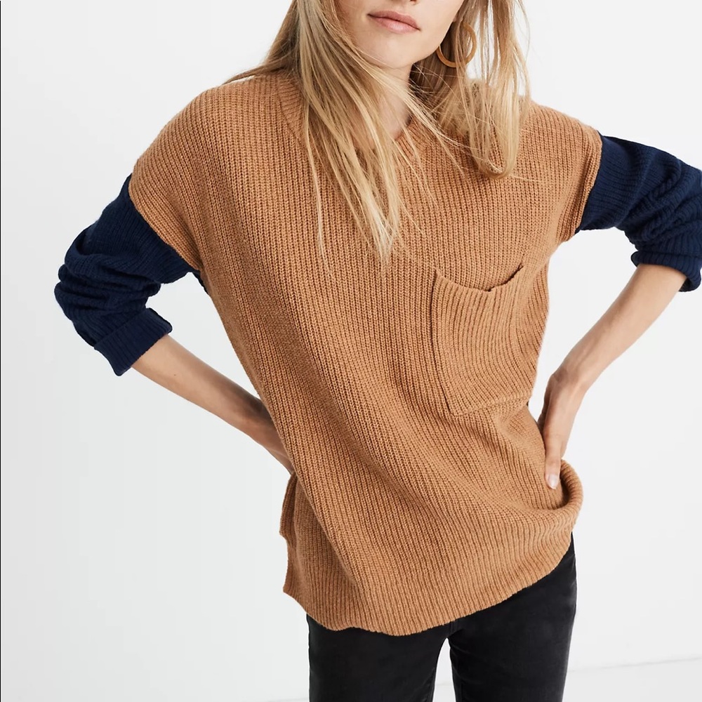 MADEWELL Thompson pocket pullover sweater in colorblock ✨